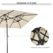 OMBRELLONE DOPPIO INCLINABILE E REGOLABILE CON CORDICELLA IN POLIESTERE E METALLO 150X295X170-214 CM CREMA