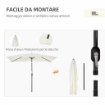 OMBRELLONE RETTANGOLARE 2X3 M PIEGHEVOLE E REGOLABILE CON MANOVELLA IN ALLUMINIO E POLIESTERE BIANCO CREMA