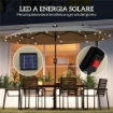 OMBRELLONE DOPPIO CON LUCI LED E BASE A CROCE IN POLIESTERE E ACCIAIO 295X150X219 CM BIANCO CREMA