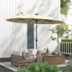 OMBRELLONE DOPPIO CON LUCI LED E BASE A CROCE IN POLIESTERE E ACCIAIO 295X150X219 CM BIANCO CREMA