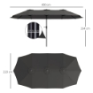OMBRELLONE DOPPIO CON PRESE D'ARIA E MANOVELLA IN METALLO E POLIESTERE 4X2.2X2.34 M NERO E GRIGIO SCURO