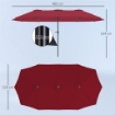 OMBRELLONE DOPPIO CON PRESE D'ARIA E MANOVELLA IN METALLO E POLIESTERE 4X2.2X2.34 M NERO E ROSSO