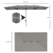 OMBRELLONE DOPPIO DA GIARDINO 4.5X2.6 M APERTURA A MANOVELLA E 12 STECCHE GRIGIO