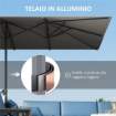 OMBRELLONE DOPPIO DA GIARDINO 4.5X2.6 M APERTURA A MANOVELLA E 12 STECCHE GRIGIO