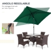 OMBRELLONE RETTANGOLARE 2X3 M PIEGHEVOLE E REGOLABILE CON MANOVELLA IN ALLUMINIO E POLIESTERE VERDE E NERO