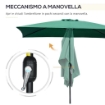 OMBRELLONE RETTANGOLARE 2X3 M PIEGHEVOLE E REGOLABILE CON MANOVELLA IN ALLUMINIO E POLIESTERE VERDE E NERO