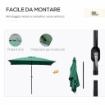 OMBRELLONE RETTANGOLARE 2X3 M PIEGHEVOLE E REGOLABILE CON MANOVELLA IN ALLUMINIO E POLIESTERE VERDE E NERO