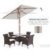 OMBRELLONE RETTANGOLARE INCLINABILE 2X1.5 M CON 6 STECCHE E APERTURA A CORDA IN BAMBÙ E POLIESTERE BEIGE