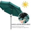 OMBRELLONE ROTONDO INCLINABILE CON MANOVELLA IN ALLUMINIO METALLO E POLIESTERE Ø 266X248.5 CM VERDE