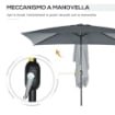 OMBRELLONE RETTANGOLARE 2X3 M PIEGHEVOLE E REGOLABILE CON MANOVELLA IN ALLUMINIO E POLIESTERE GRIGIO SCURO