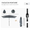 OMBRELLONE RETTANGOLARE 2X3 M PIEGHEVOLE E REGOLABILE CON MANOVELLA IN ALLUMINIO E POLIESTERE GRIGIO SCURO