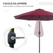 OMBRELLONE ROTONDO E REGOLABILE CON MANOVELLA IN POLIESTERE METALLO E FIBRA DI VETRO Ø 265X240 CM ROSSO E NERO