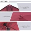 OMBRELLONE ROTONDO E REGOLABILE CON MANOVELLA IN POLIESTERE METALLO E FIBRA DI VETRO Ø 265X240 CM ROSSO E NERO