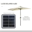 OMBRELLONE SEMICIRCOLARE CON MANOVELLA 20 LUCI LED E PANNELLO SOLARE 265X135X240 CM BEIGE
