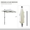 OMBRELLONE SEMICIRCOLARE CON MANOVELLA E TETTUCCIO ANTI UV 200X190X240 CM CREMA
