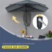 OMBRELLONE SEMICIRCOLARE CON MANOVELLA E TETTUCCIO ANTI UV 200X190X240 CM GRIGIO