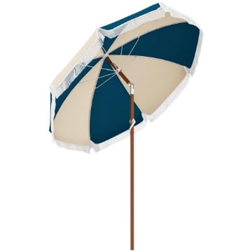 OMBRELLONE ROTONDO E INCLINABILE A 8 STECCHE CON MANOVELLA IN POLIESTERE E ACCIAIO Ø 213X234 CM BLU E BEIGE