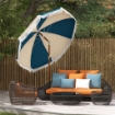 OMBRELLONE ROTONDO E INCLINABILE A 8 STECCHE CON MANOVELLA IN POLIESTERE E ACCIAIO Ø 213X234 CM BLU E BEIGE