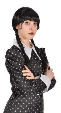 PARRUCCA HALLOWEEN NERA CON TRECCE DA MERCOLEDI ADDAMS