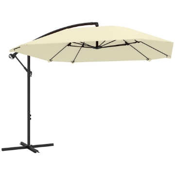 OMBRELLONE A SBALZO CON COPERTURA REGOLABILE E BASE A CROCE IN METALLO E POLIESTERE 260X304X245 CM CREMA
