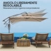 OMBRELLONE A BRACCIO 3X3 M CON COPERTURA REGOLABILE E BASE A CROCE IN METALLO E POLIESTERE COLOR CACHI