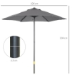OMBRELLONE DA GIARDINO 2X2 M A 6 STECCHE CON PRESA D'ARIA IN ALLUMINIO METALLO E POLIESTERE GRIGIO SCURO