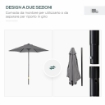 OMBRELLONE DA GIARDINO 2X2 M A 6 STECCHE CON PRESA D'ARIA IN ALLUMINIO METALLO E POLIESTERE GRIGIO SCURO