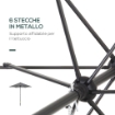OMBRELLONE DA GIARDINO 2X2 M A 6 STECCHE CON PRESA D'ARIA IN ALLUMINIO METALLO E POLIESTERE GRIGIO SCURO