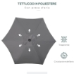 OMBRELLONE DA GIARDINO 2X2 M A 6 STECCHE CON PRESA D'ARIA IN ALLUMINIO METALLO E POLIESTERE GRIGIO SCURO