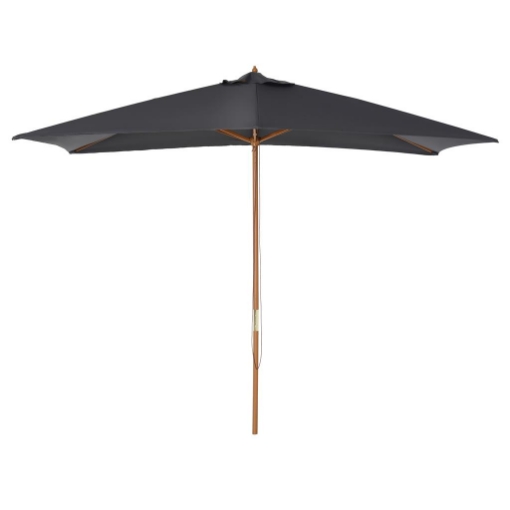 OMBRELLONE DA GIARDINO 2X3M IN LEGNO E BAMBÙ CON 8 STECCHE E COPERTURA IN POLIESTERE GRIGIO SCURO