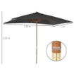 OMBRELLONE DA GIARDINO 2X3M IN LEGNO E BAMBÙ CON 8 STECCHE E COPERTURA IN POLIESTERE GRIGIO SCURO