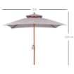OMBRELLONE DA GIARDINO 3X3M CON 8 STECCHE IN BAMBÙ E COPERTURA PARASOLE A 2 LIVELLI GRIGIO