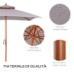 OMBRELLONE DA GIARDINO 3X3M CON 8 STECCHE IN BAMBÙ E COPERTURA PARASOLE A 2 LIVELLI GRIGIO