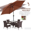 OMBRELLONE DA GIARDINO INCLINABILE CON MANOVELLA IN ALLUMINIOMETALLO E POLIESTERE Ø 260X235 CM NERO E CAFFÈ