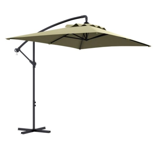 OMBRELLONE DA GIARDINO DECENTRATO CON BASE A CROCE E APERTURA A MANOVELLA 294X193CM BEIGE