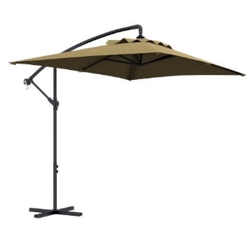 OMBRELLONE DA GIARDINO DECENTRATO CON BASE A CROCE E APERTURA A MANOVELLA 294X193 CM MARRONE
