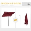 OMBRELLONE DA GIARDINO RETTANGOLARE E REGOLABILE CON PALO IN ALLUMINIO 2X1.3X2.5 M ROSSO VINO