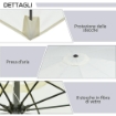 OMBRELLONE DA GIARDINO ROTONDO CON MANOVELLA E INCLINABILE A 3 LIVELLI Ø 265X240 CM CREMA