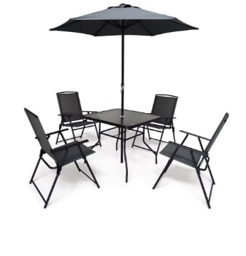 MA MAISON SET TAVOLO CON VETRO TEMPERATO OMBRELLONE 200 H + 4 SEDIE COLORE GRIGIO SCURO