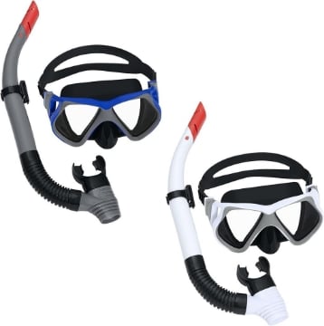 BESTWAY SET SNORKELING DOMINATOR PRO MASCHERA CON BOCCAGLIO DAI 14 ANNI + LENTI ANTIGRAFFIO IN VETRO TEMPERATO COLORE ASSORTITO 
