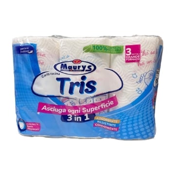 MAURY'S CARTA CUCINA 3IN1 PER TUTTE LE SUPERFICI CUSCINETTI SUPER ASSORBENTI 3 ROTOLI 