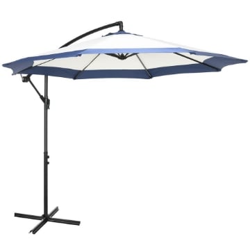 OMBRELLONE DA GIARDINO A BRACCIO 3X2 M CON MANOVELLA METALLO E POLIESTERE BLU SCURO E CREMA