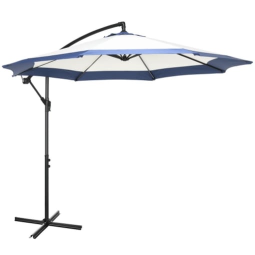 OMBRELLONE DA GIARDINO A BRACCIO 3X2 M CON MANOVELLA METALLO E POLIESTERE BLU SCURO E CREMA