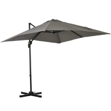 OMBRELLONE DA GIARDINO A MANOVELLA 2.5X2.5 M CON ROTAZIONE 360° E PARASOLE REGOLABILE GRIGIO CHIARO