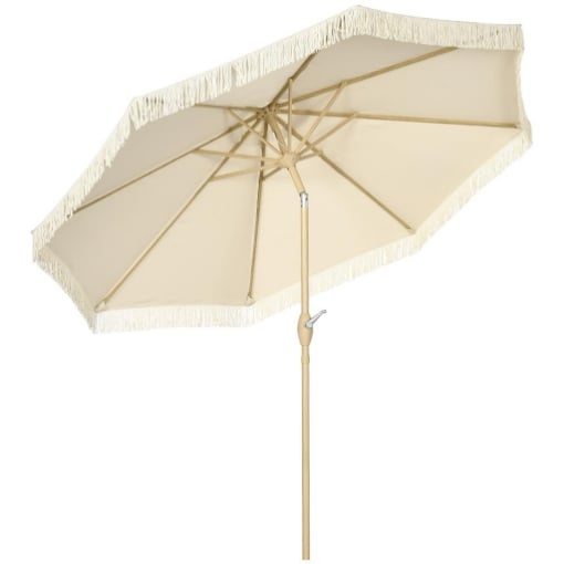 OMBRELLONE DA GIARDINO A MANOVELLA INCLINABILE E PALO A 2 SEZIONI POLIESTERE E METALLO 2.6X2.4 M CREMA