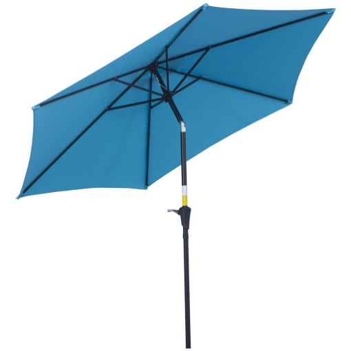 OMBRELLONE DA GIARDINO Ø 2.6X2.4 M CON MANOVELLA E TESTA INCLINABILE IN ALLUMINIO E POLIESTERE BLU