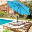 OMBRELLONE DA GIARDINO Ø 2.6X2.4 M CON MANOVELLA E TESTA INCLINABILE IN ALLUMINIO E POLIESTERE BLU
