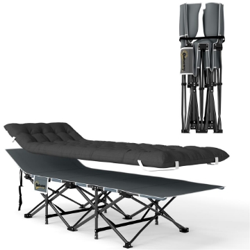 LETTINO DA CAMPEGGIO PIEGHEVOLE CON POGGIATESTA INCLINATO E MATERASSO RIMOVIBILE, 196X68X37 CM, NERO