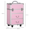 VALIGETTA PORTA TRUCCHI PROFESSIONALE, TROLLEY MAKE UP RINFORZATO CON BLOCCO A 2 CHIAVI E RUOTE, 36X23X58 CM, ROSA