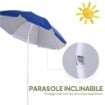 OMBRELLONE DA SPIAGGIA INCLINABILE CON FODERA RIFLETTENTE IN ACCIAIO E POLIESTERE Ø 1.7X2.05 M BLU